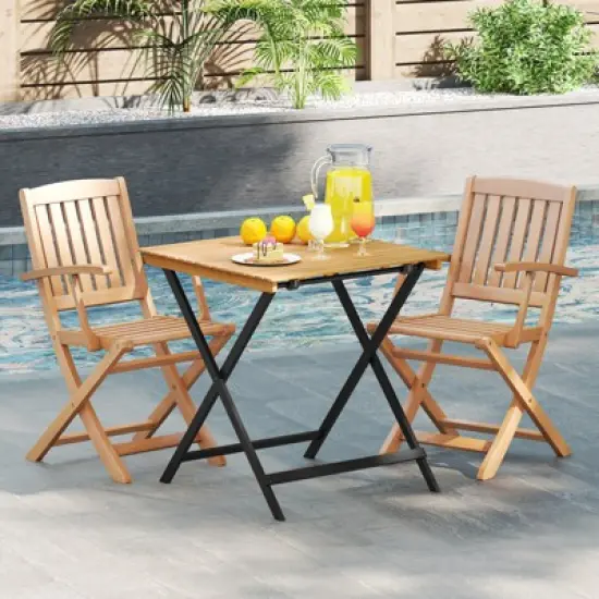Tangkula 28" Patio Folding Table w/ Slatted Tabletop Portable Bistro Dining Table image {3}