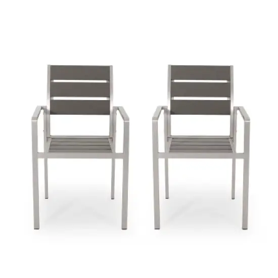 GDFStudio Crested Bay Outdoor Aluminum and Faux Wood Dining Chairs (Set of 2) image {9}