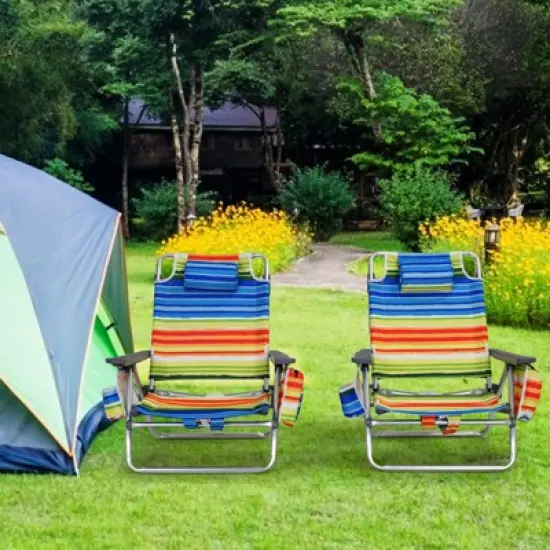 Tangkula 2 Pack of Folding Beach Chair Portable Backpacking Chair with Cup Holder Headrest Storage Bag for Outdoor image {2}