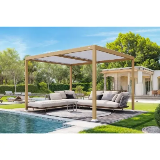 PURPLE LEAF Louvered Pergola Outdoor Aluminum Pergola with White Adjustable Rainproof Roof Wood Grain Frame Hardtop Gazebo for Patio Deck Garden image {10}