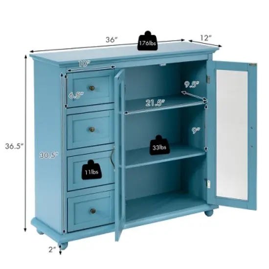 Costway Buffet Sideboard Table Kitchen Storage Cabinet w/ Drawers & Doors White\Blue\Green image {2}