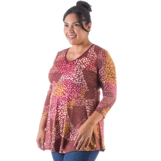 Womens Plus Size Red Print V Neck Tunic Top image {1}
