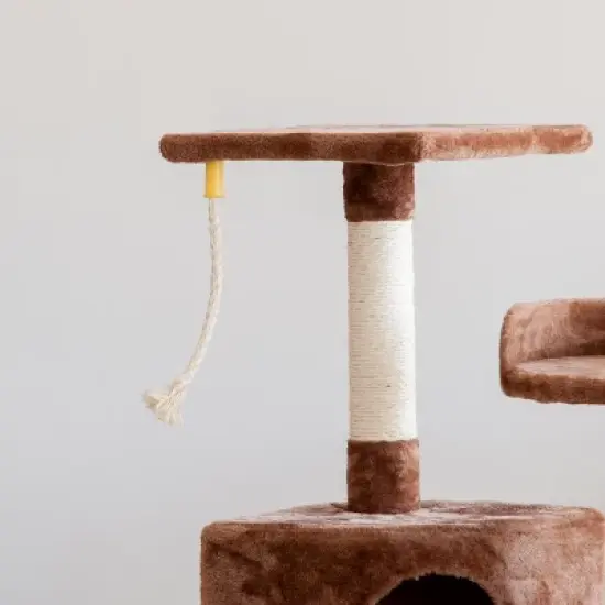 IRIS USA 3-Tier Plush Cat Tree with Hiding Place and Sisal Covered Rungs and Posts, Brown image {3}