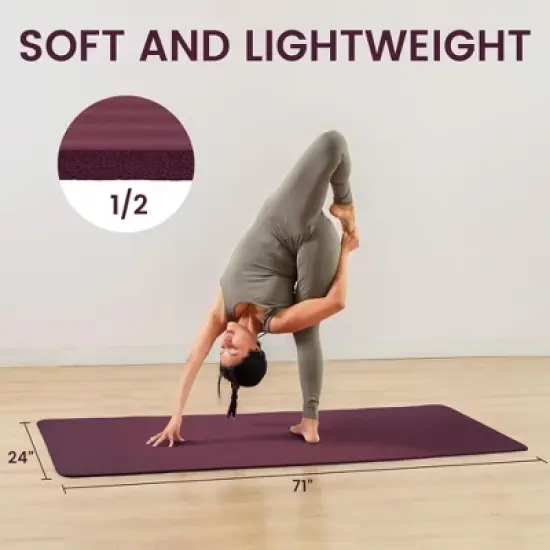 Fitvids 1/2-Inch Thick High Density Foam Exercise Yoga Mat with Carrying Strap, For Cushioning The Body Against Hard Floors, Deep Wine image {1}