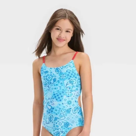 Girls' Sweet Paisley One Piece Swimsuit - art class&trade; Light Blue image {3}