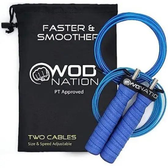 WOD Nation Attack Speed Adjustable Jump Rope With Two Cable Skipping Workout System, One Thick & One Light 11 Foot Cable image {9}