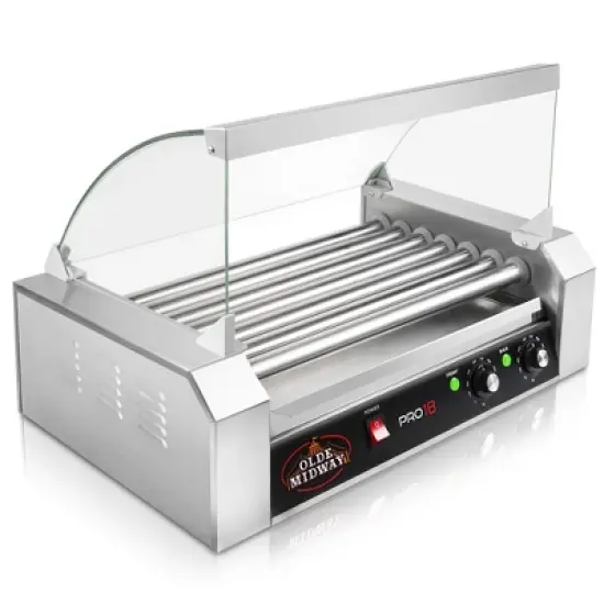 Olde Midway Electric Hot Dog Roller Grill Cooker with Glass Cover, Commercial Grade Machine image {1}