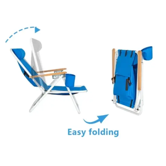 DOMETOUR Portable High Strength Beach Chair with Adjustable Headrest Blue image {4}