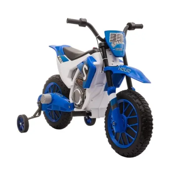 Aosom 12V Kids Motorcycle Dirt Bike Electric Battery-Powered Ride-On Toy Off-road Street Bike with Charging Battery, Training Wheels Blue image {6}