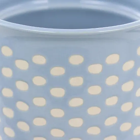 Mr. Coffee Coupleton Dot 4 Piece 15 Ounce Stoneware and Stainless Steel Travel Mug Set with Lid in Blue image {3}
