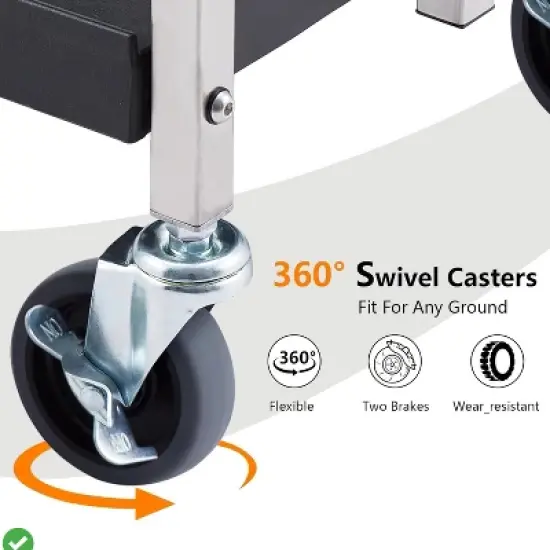 Foldable 3 Tier Stainless Steel Trolley Cart - Foldable Utility Serving Storage Rolling Car Shelf w/ Wheels image {1}