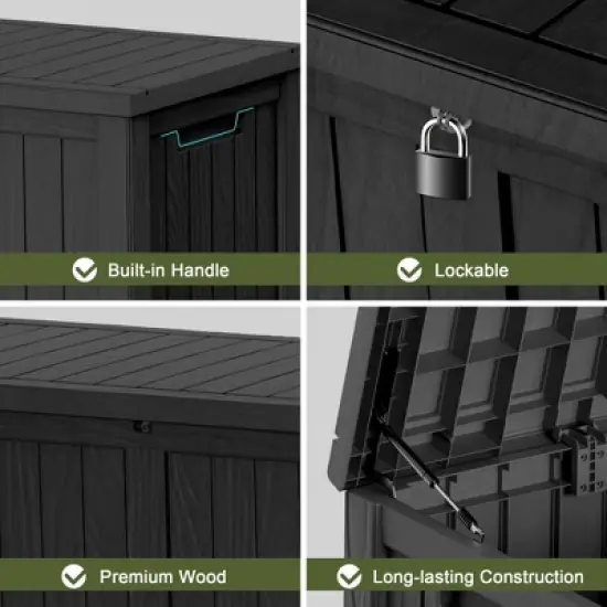 FURNIinspire Deck Boxes, 120 Gallon Waterproof Deck Box Lockable Storage Container for Patio Furniture, Garden Tools, Black, 54.3"*26.5"*24.2" image {4}