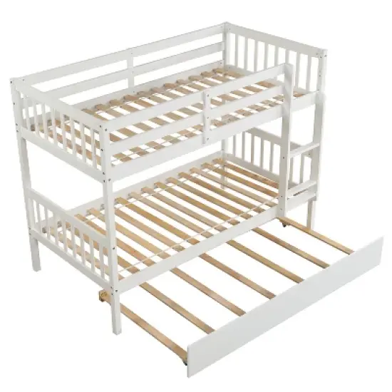 Twin Over Twin Wood Bunk Bed with Trundle, Safety Rail and Ladder-ModernLuxe image {4}