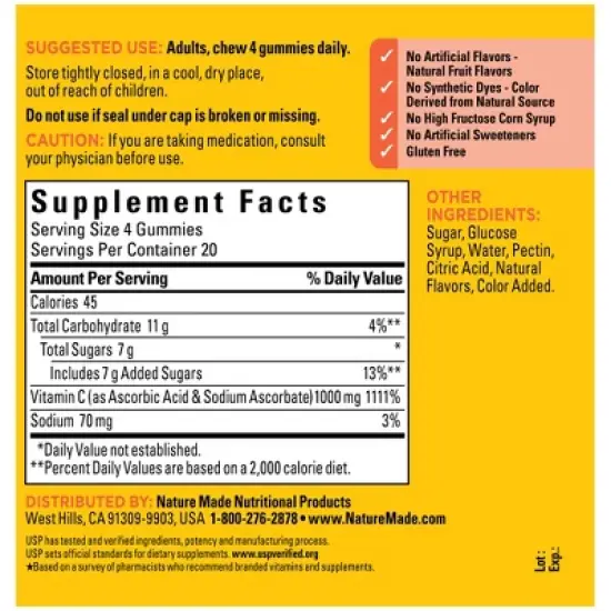 Nature Made Vitamin C Gummies Maximum Strength Dosage Immune Support 1000 mg Per Serving - 80ct image {2}