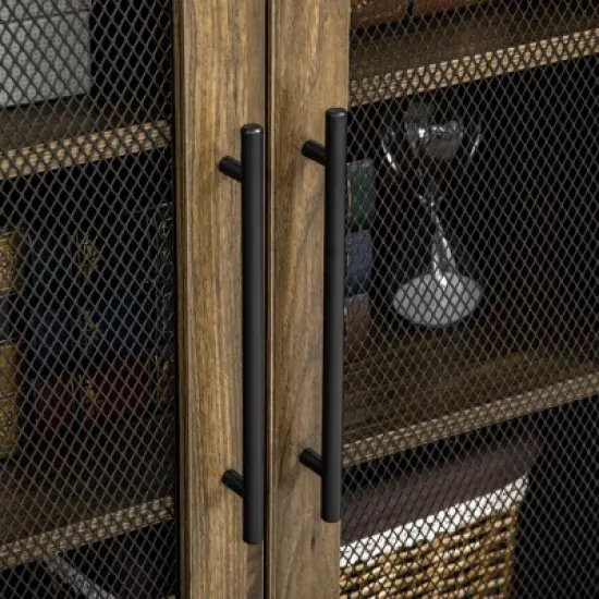 HOMCOM Farmhouse Buffet Cabinet, Sideboard, Kitchen Storage Cabinet with Adjustable Shelves and Wire Mesh Door, Coffee Bar for Living Room, Walnut image {5}