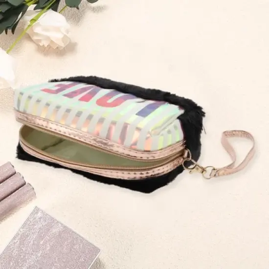 Unique Bargains Women's Portable Vertical Stripes LOVE Makeup Bag 1 Pc image {2}