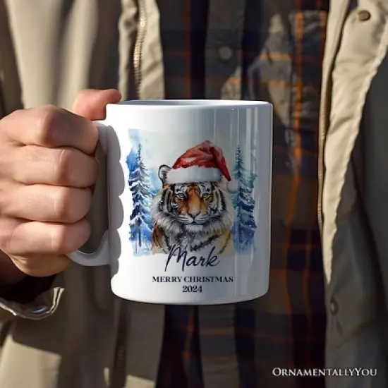 Tiger with Santa Hat Mug, Winter Forest Christmas Gift (Non-Custom Only)| OrnamentallyYou image {3}