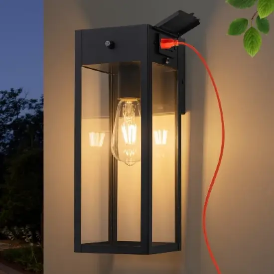 C Cattleya Black Dusk to Dawn Outdoor Wall Lantern Sconce with GFCI Outlet image {1}