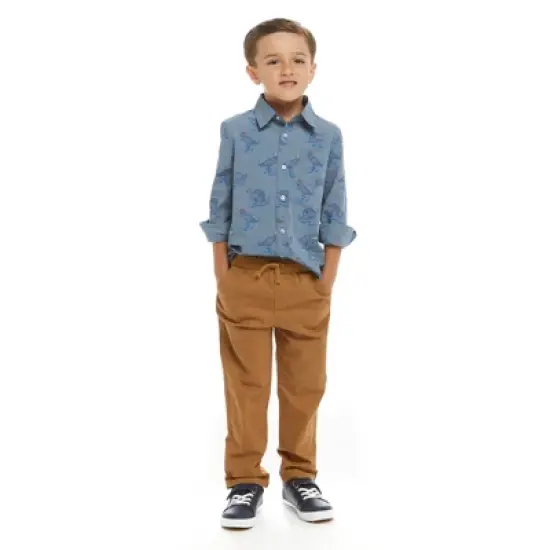 Andy & Evan  Toddler  Boys Skateboarding Dino Chambray Buttondown Set image {1}