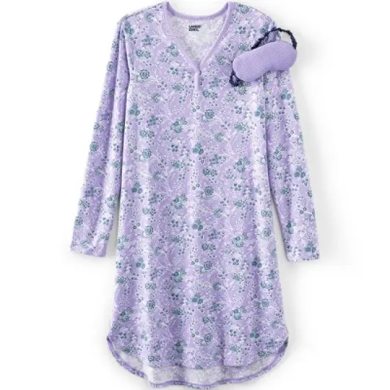 Lands' End Women's Cozy Gown Sleep Set - Shirt Gown and Mask image {4}