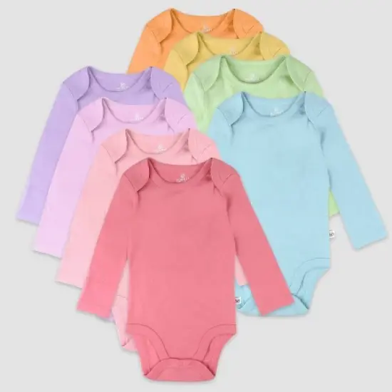 Honest Baby Girls' 8pk Rainbow Organic Cotton Long Sleeve Bodysuit - Pink/Orange image {3}