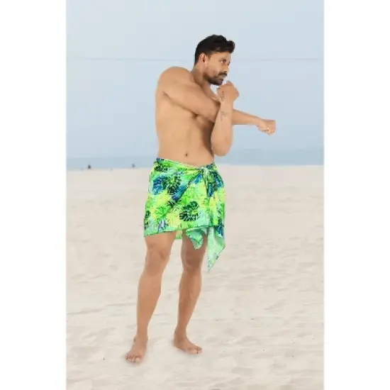 HAPPY BAY Men's Summer Short Vacation Sarong Beachwear Holidays Wrap Lava Lava Beach Cover Up Sarongs for Men One Size Green, Leaves image {2}