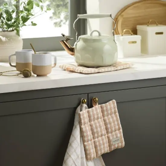 2qt Stainless Steel Arch Cutout Teapot Serene Green - Hearth & Hand&trade; with Magnolia image {1}
