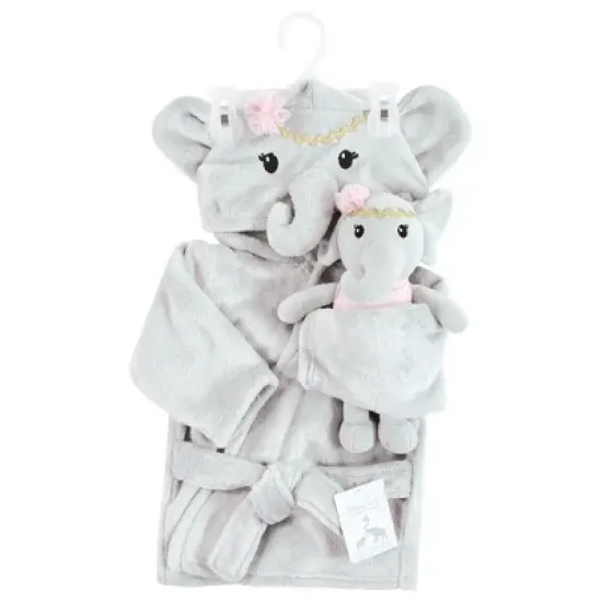 Little Treasure Infant Girl Plush Bathrobe and Toy Set, Blossom Elephant, 0-9 Months image {1}