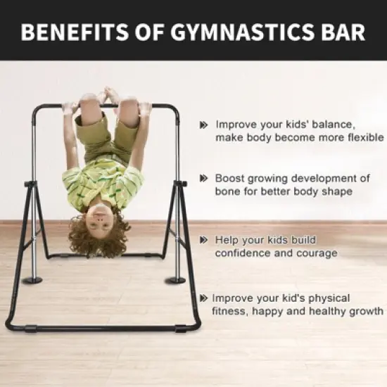Gulches Black Multi-Functional Adjustable Height Children's Horizontal Gymnastic Bar With Bear Rings image {2}