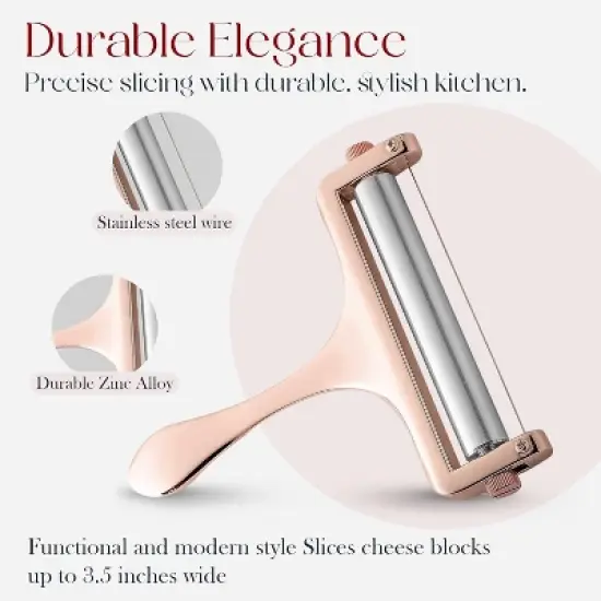 Bellemain Adjustable Thickness Cheese Slicer &ndash; Rose Gold with Stainless Steel Wire image {1}