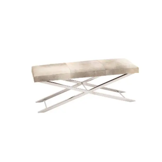 Contemporary Stainless Steel Cowhide X-Bench Beige - Olivia & May image {1}