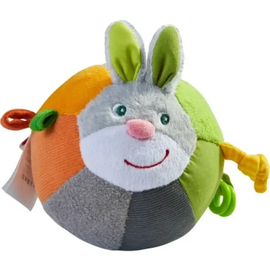 HABA Bunny Baby Ball Toy with Crinkle Ears and Rattle Rings - Tummy Time Toy for Fine Motor Skills and Sensory Development for 6 months + image {7}