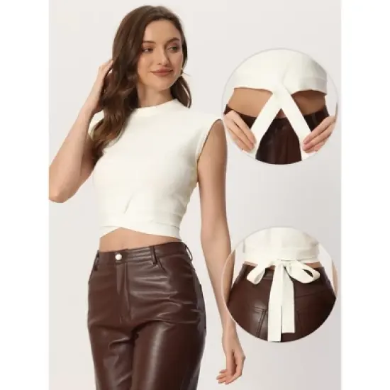 Allegra K Women's Casual Tied Back Knitted Cropped Sleeveless Tank Top Sweater Vest image {1}