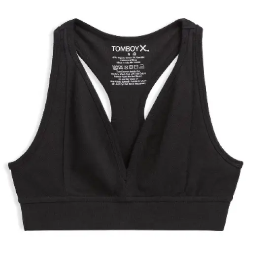 TomboyX Plunge Bra, Organic Cotton Rib V-Neck, Wireless No-Padding Low Impact image {3}