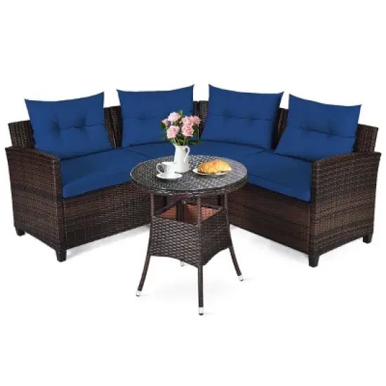 Tangkula 4PCS Outdoor Patio Conversation Set Wicker Rattan Sectional Sofa W/Cushions image {10}