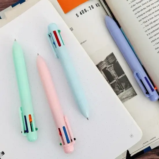 Wrapables Multi-Color 6-in-1 Retractable Ballpoint Pens for School, Office, Stationery (Set of 8), Pastel image {4}