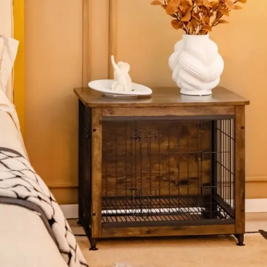 Tangkula Wooden Dog Crate Furniture with Tray Double Door Dog Kennels End Table image {3}