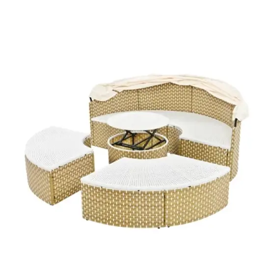 Whisen Outdoor Rattan Sectional Sofa Set with Retractable Canopy & Removable Cushion image {12}