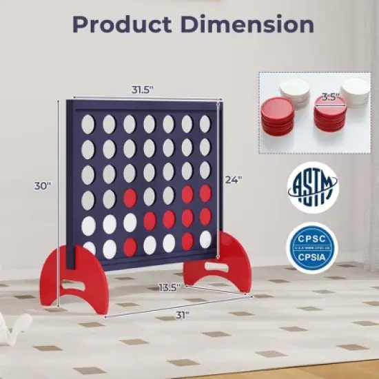 Costway 4-in-a-row Game Set with 42 PCS Chips & 600D Oxford Fabric Carrying Bag Wooden Blue/Red image {2}