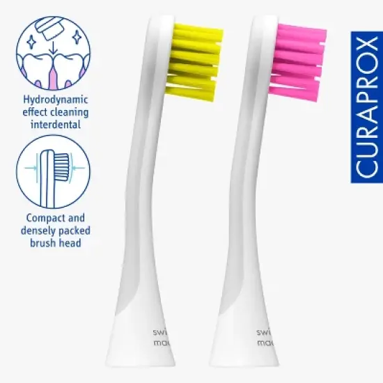 Curaprox Hydrosonic Rainbow Sensitive Brush Heads, Yellow/Pink, 2 pcs image {2}