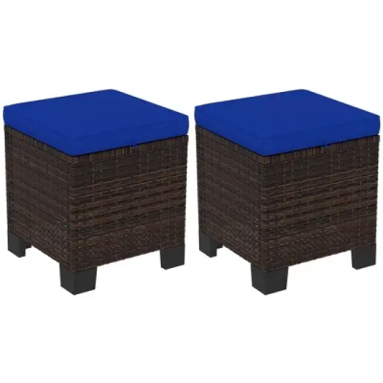 Outsunny 2 Pieces Wicker Outdoor Ottomans with Cushions, 3-in-1 PE Rattan Ottoman Seat, Footrest and Side Table for Backyard, Poolside image {8}