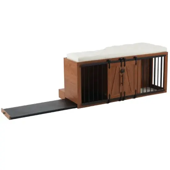Ridstar 2 in 1 Dog Crate with Padded Seat & Sliding Barn Door-Brown image {4}