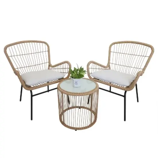 3pc Wicker Outdoor Bistro Serving Bar Set - Brown/Beige - GODEER image {6}