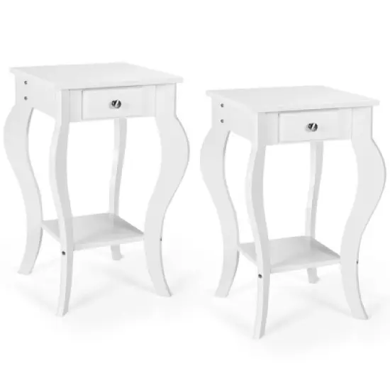 Costway 2PCS End Table Accent Side Table Nightstand w/ Drawer & Bottom Shelf image {12}