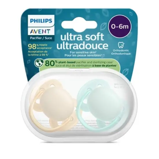 Philips Avent Ultra Soft Pacifiers 0-6m - Sand/Pale Mint - 2pk image {1}