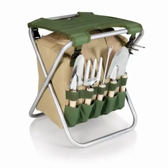 Picnic Time 5pc Garden Tool Set with Tote And Folding Seat: Portable Gardening Gift Kit image {11}