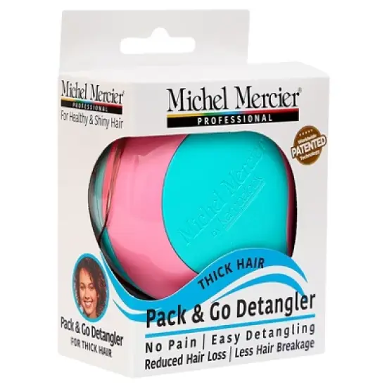 Michel Mercier Pack and Go Detangler - Innovative Mini Scalp Massager for Less Breakage - No Pain Hair Brush - Thick Hair - Turquoise-Pink - 1 pc image {1}