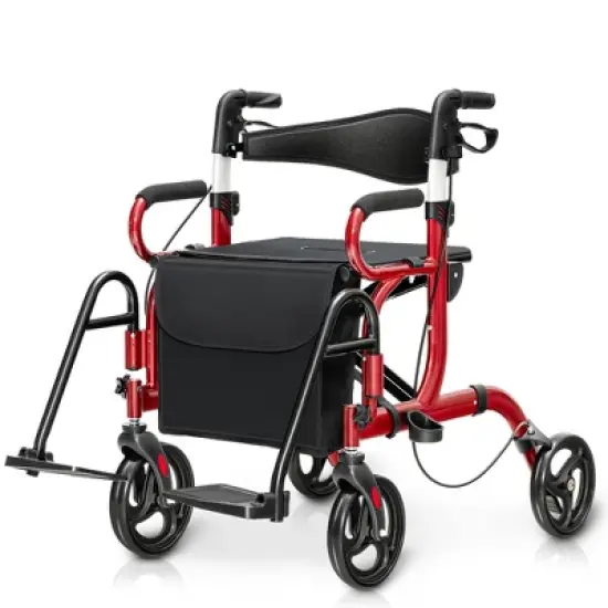 Costway Rollator Walker with Seat Folding Walker with 8-inch Wheels Supports up to 350lbs Black/Red/Blue image {10}