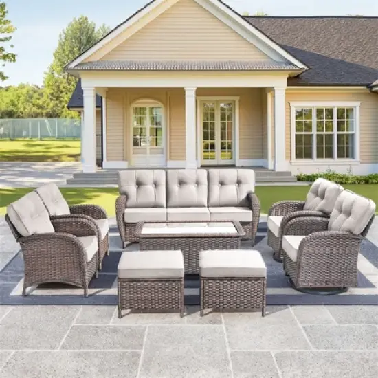 8 Pieces Gymojoy Sofa Chairs Ottoman with Swivel Chairs image {13}