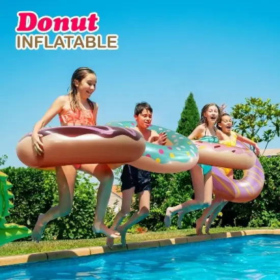 4e's Novelty 4-Pack Pool Donut Floats 30" Swim Rings For Kids & Adults, Vibrant, Durable Pool Party Floaties Perfect For Pools, Beaches, Lakes image {2}
